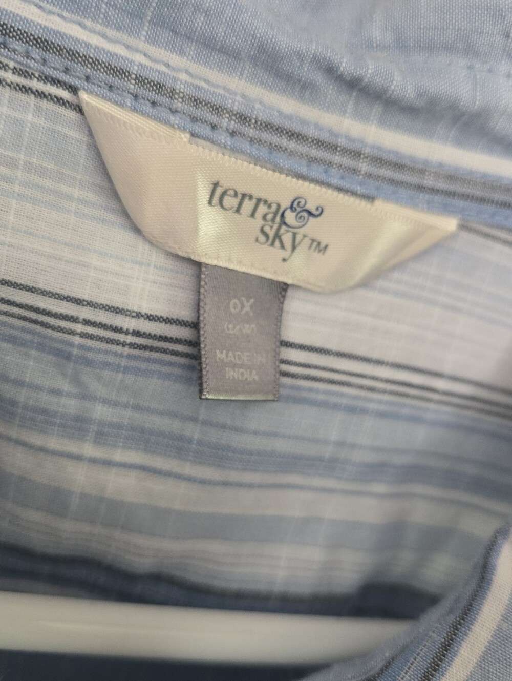 NWT Terra & Sky 0X 14W Blue Striped 100% Cotton Button Front Shirt Plus Size - Picture 4 of 5